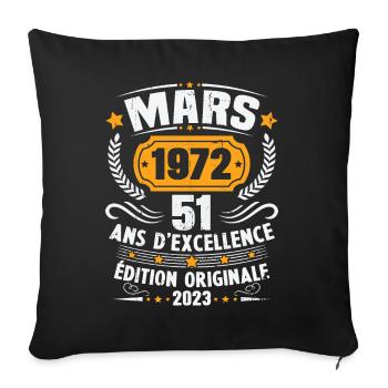 Cadeau D'anniversaire 51 Ans Mars 1972 Vintage - Housse de coussin décorative 45 x 45 cm - noir - Devant