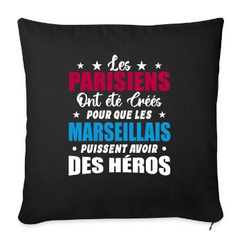 Parisiens Vs Marseillais Humour et drôles - Housse de coussin décorative 45 x 45 cm - noir - Devant