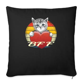 Cat Friend, Cat Accessories Gift - Sofa pillowcase 17,3'' x 17,3'' (45 x 45 cm) - black - Front
