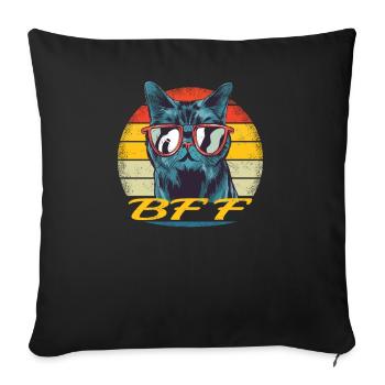 Cat Friend, Cat Accessories Gift - Sofa pillowcase 17,3'' x 17,3'' (45 x 45 cm) - black - Front