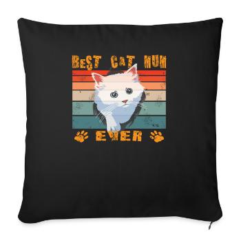 Cat Friend, Cat Accessories Gift - Sofa pillowcase 17,3'' x 17,3'' (45 x 45 cm) - black - Front