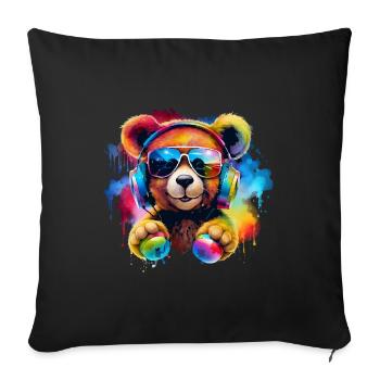 Cute Teddy with Headset Gift Bear, Gamer Style - Sofa pillowcase 17,3'' x 17,3'' (45 x 45 cm) - black - Front