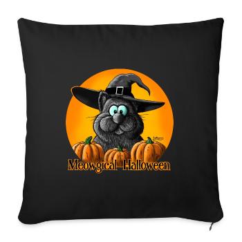 Chat d'Halloween avec chapeau de sorcière - Housse de coussin décorative 45 x 45 cm - noir - Devant