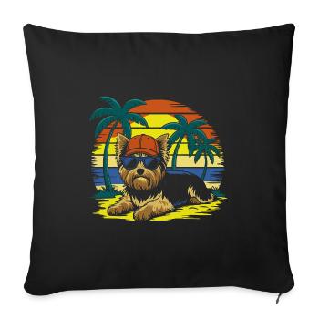 Cool Yorkie Yorkshire Terrier Under Palm Trees - Sofa pillowcase 17,3'' x 17,3'' (45 x 45 cm) - black - Front