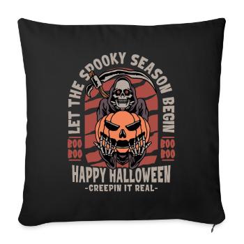 Faucheuse d’Halloween avec citrouille - Housse de coussin décorative 45 x 45 cm - noir - Devant