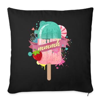 popsicle with strawberry - Sofa pillowcase 17,3'' x 17,3'' (45 x 45 cm) - black - Front