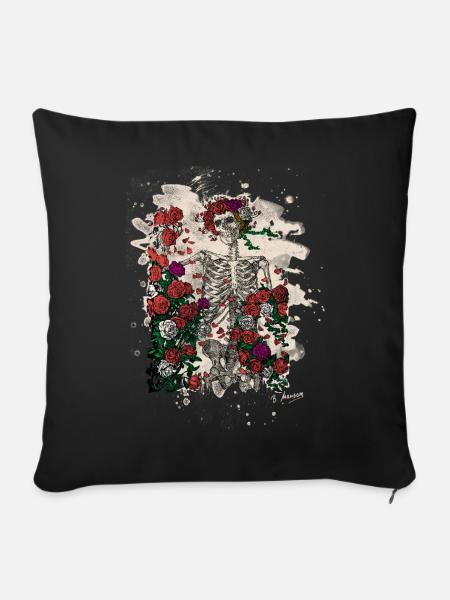 Skeleton & Roses – bleached Version - Sofakissenbezug 45 x 45 cm - Schwarz