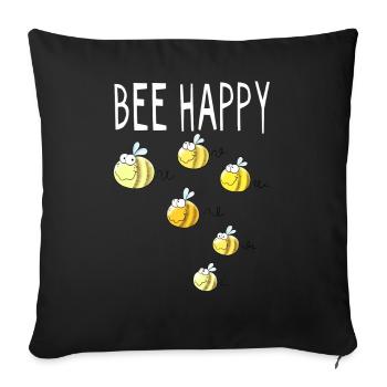 Bee Happy - Biene - Bienen - Hummel - Geschenk - Sofakissenbezug 45 x 45 cm - Schwarz - Vorne