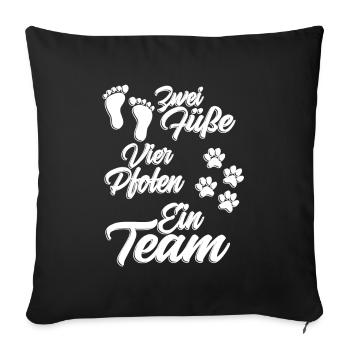 Katzen und Hunde Motiv 2 Füße 4 Pfoten ein Team - Sofakissenbezug 45 x 45 cm - Schwarz - Vorne