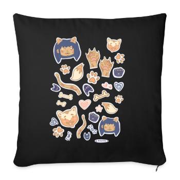 Kiara et Shiba - Chat, fille et chien - Housse de coussin décorative 45 x 45 cm - noir - Devant