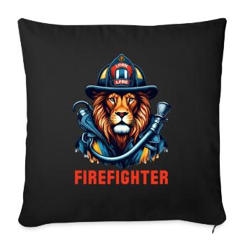 Cadeau Lion pompier - Housse de coussin décorative 45 x 45 cm - noir - Devant