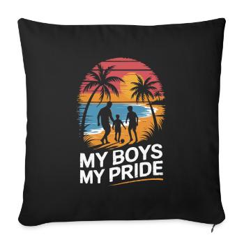 Father and 2 sons football holiday beach vintage - Sofa pillowcase 17,3'' x 17,3'' (45 x 45 cm) - black - Front