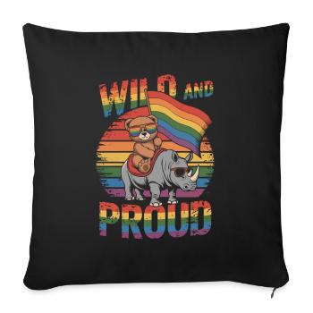 Teddy Bear chevauche le rhinocéros LGBTQ Rainbow Flag - Housse de coussin décorative 45 x 45 cm - noir - Devant
