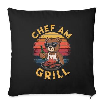 Teddy bear grilling a BBQ on the grill - Sofa pillowcase 17,3'' x 17,3'' (45 x 45 cm) - black - Front