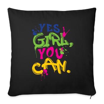 Fille : , tu peux - Housse de coussin décorative 45 x 45 cm - noir - Devant