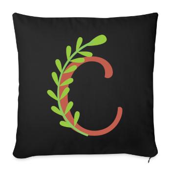 Eleganter Buchstabe 'C' mit Blumen - Sofakissenbezug 45 x 45 cm - Schwarz - Vorne