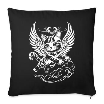 Ange Blanc Chat Avec Des Ailes - Housse de coussin décorative 45 x 45 cm - noir - Devant