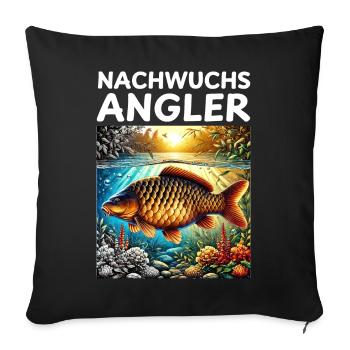 Jeunes pêcheurs - Carpe - Housse de coussin décorative 45 x 45 cm - noir - Devant