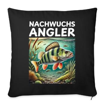 Nachwuchs Angler - Flussbarsch Motiv - Sofakissenbezug 45 x 45 cm - Schwarz - Vorne