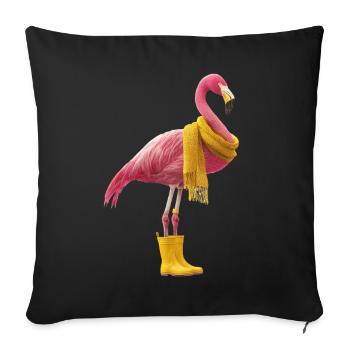 Flamant rose ludique avec écharpe jaune et bottes - Housse de coussin décorative 45 x 45 cm - noir - Devant