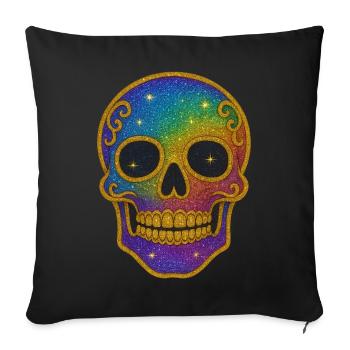 Regenbogen Glitzer Totenkopf Halloween - Sofakissenbezug 45 x 45 cm - Schwarz - Vorne