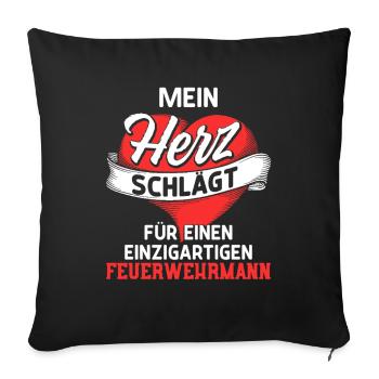 Battements de cœur pour un pompier - Housse de coussin décorative 45 x 45 cm - noir - Devant
