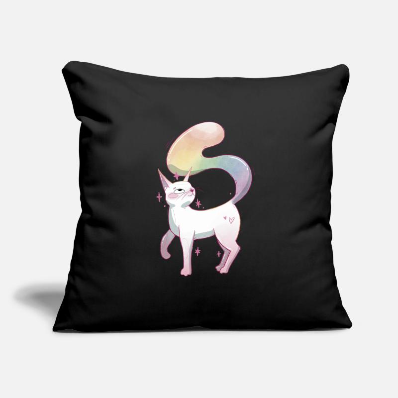 Chat mignon avec une queue aux couleurs arc-en-ciel Housse de coussin décorative 45 x 45 cm