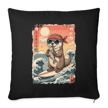 Kawaii Surf Otter - Sofa pillowcase 17,3'' x 17,3'' (45 x 45 cm) - black - Front