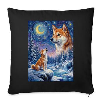 Hurler à la Lune Chien Mème Shiba Inu - Housse de coussin décorative 45 x 45 cm - noir - Devant