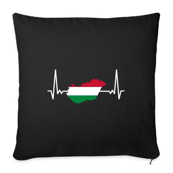Hongrie Drapeau pays carte battements de cœur - Housse de coussin décorative 45 x 45 cm - noir - Devant