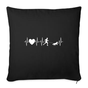 Ski de fond - canicross - chien - battement de coeur - Housse de coussin décorative 45 x 45 cm - noir - Devant