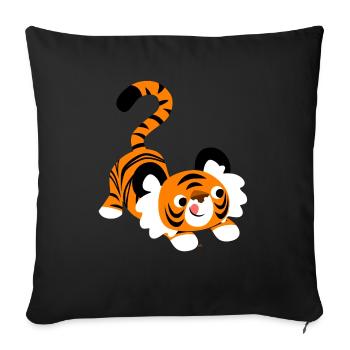 Un tigre cartoon mignon prêt à bondir! par - Housse de coussin décorative 45 x 45 cm - noir - Devant