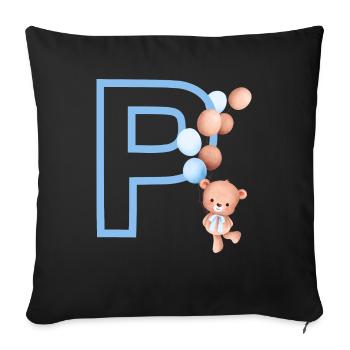 Blue Letter P Bear - Sofa pillowcase 17,3'' x 17,3'' (45 x 45 cm) - black - Front