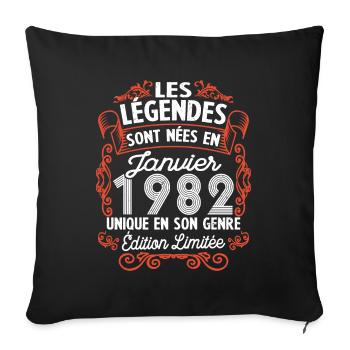 Vintage Flourish Cadeau Anniversaire Janvier 1982 - Housse de coussin décorative 45 x 45 cm - noir - Devant