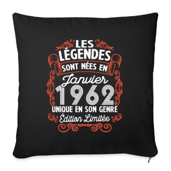 Vintage Flourish Cadeau Anniversaire Janvier 1962 - Housse de coussin décorative 45 x 45 cm - noir - Devant