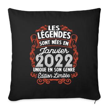 Vintage Flourish Cadeau Anniversaire Janvier 2022 - Housse de coussin décorative 45 x 45 cm - noir - Devant