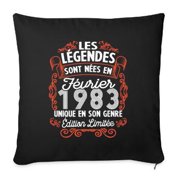 Vintage Flourish Cadeau Anniversaire Février 1983 - Housse de coussin décorative 45 x 45 cm - noir - Devant
