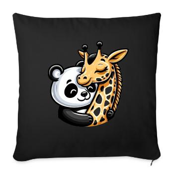 Panda Câlin Et Girafe Amoureuse - Housse de coussin décorative 45 x 45 cm - noir - Devant