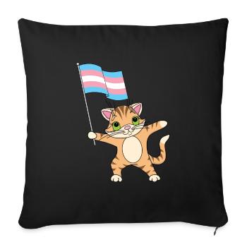 Trans Cat Transgender Flag LGBT+ Pride Kitty Gay - Sofa pillowcase 17,3'' x 17,3'' (45 x 45 cm) - black - Front