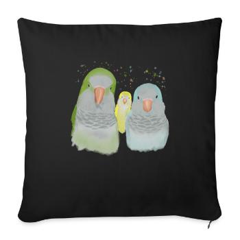 Famille de perruches moines - Housse de coussin décorative 45 x 45 cm - noir - Devant