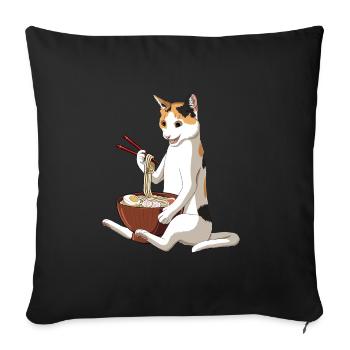 Calico Cat eats Japanese Ramen Noodles - Sofa pillowcase 17,3'' x 17,3'' (45 x 45 cm) - black - Front