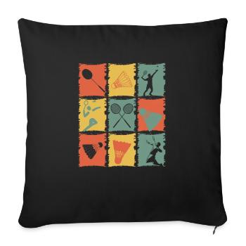 Badminton Badminton Player Rétro - Housse de coussin décorative 45 x 45 cm - noir - Devant