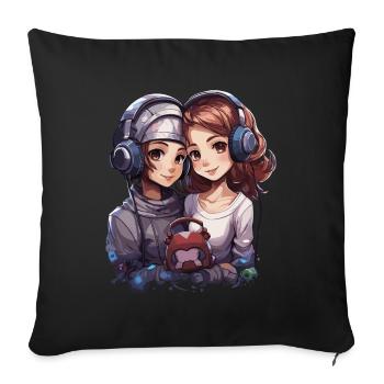 Friends Design in Anime Style - Sofa pillowcase 17,3'' x 17,3'' (45 x 45 cm) - black - Front