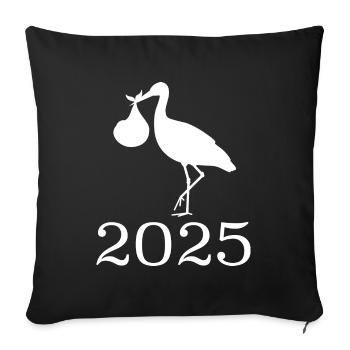 Stork Brings the Baby, Baby Is Coming Soon, Mom 2025 - Sofa pillowcase 17,3'' x 17,3'' (45 x 45 cm) - black - Front