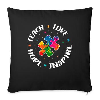 Autism Awareness Teacher Shirt Teach Hope Love - Sofa pillowcase 17,3'' x 17,3'' (45 x 45 cm) - black - Front