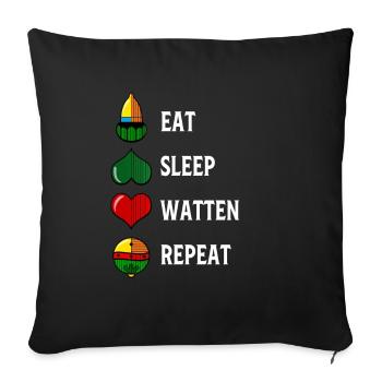 EAT SLEEP WATTEN REPEAT Watteln Kartenspiel Karten - Sofakissenbezug 45 x 45 cm - Schwarz - Vorne