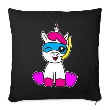 Licorne en cadeau de plongée tuba - Housse de coussin décorative 45 x 45 cm - noir - Devant
