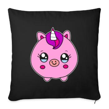Small round unicorn pig children's gift - Sofa pillowcase 17,3'' x 17,3'' (45 x 45 cm) - black - Front