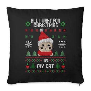 Cadeau de Noël pour chat - Housse de coussin décorative 45 x 45 cm - noir - Devant