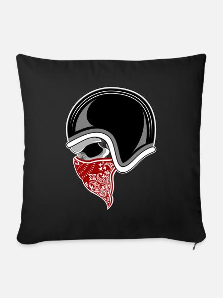 Bandana moto crâne rouge - Housse de coussin décorative 45 x 45 cm - noir